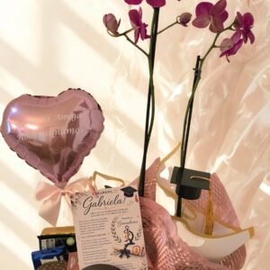 Cesta maleta cartonada chocolate com orquídea