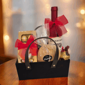 Cesta maleta vinho com chocolate