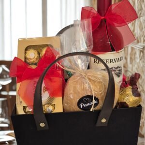 Cesta maleta vinho com chocolate