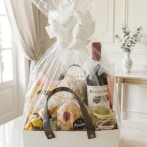 Cesta maleta vinho com chocolate