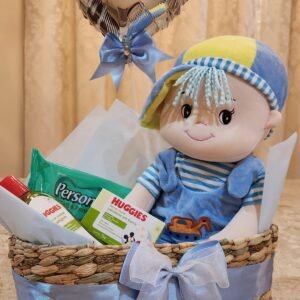 Cesta boas vindas com boneco